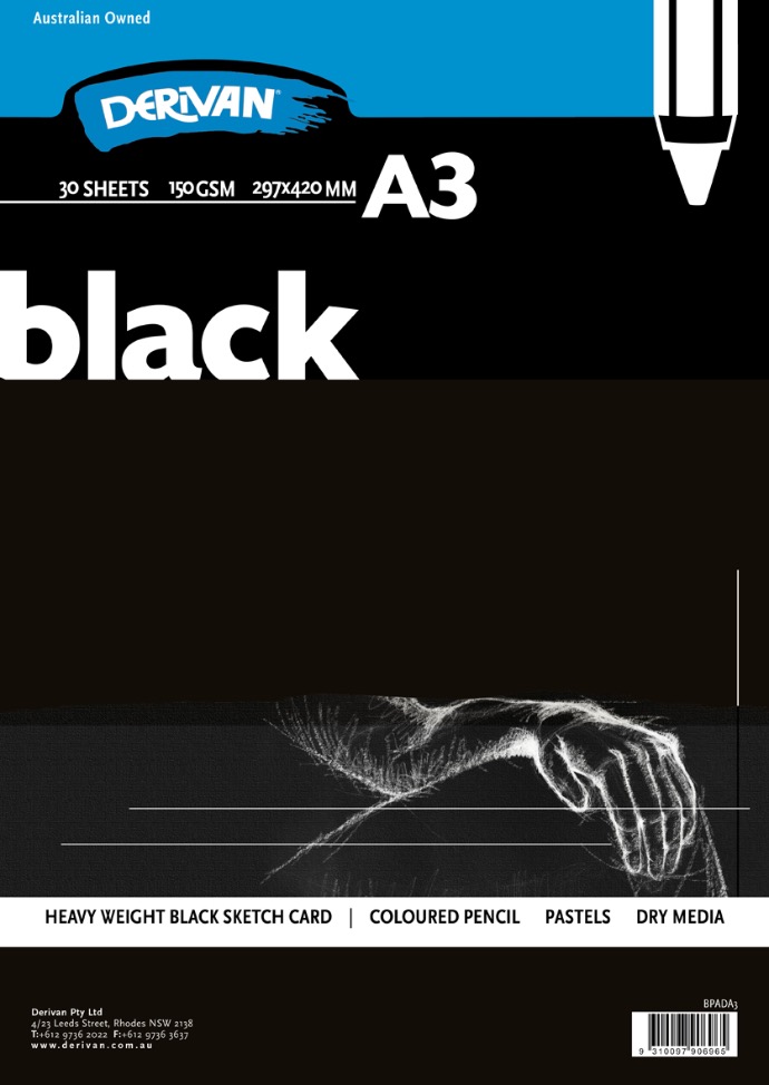  DERIVAN BLACK PAD 150GSM 30 SHEETS A3