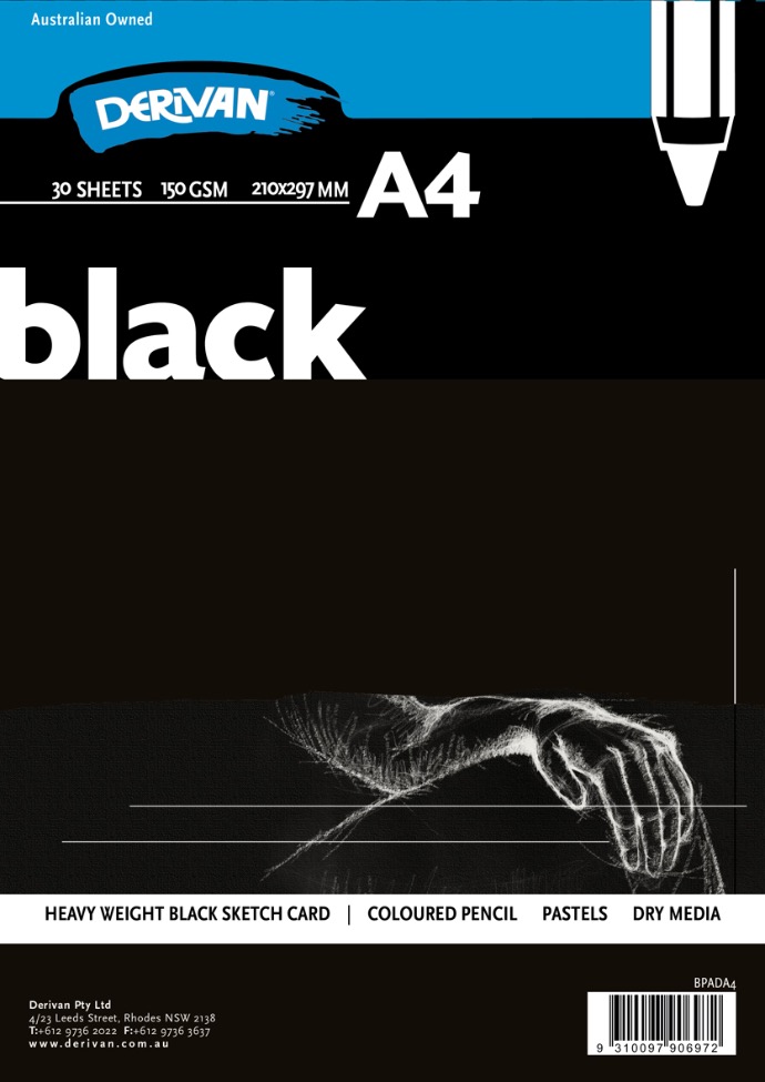 DERIVAN BLACK PAD 150GSM 30 SHEETS A4