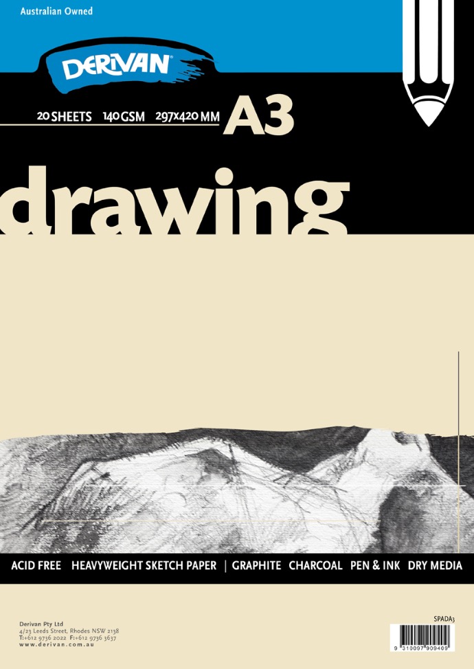  DERIVAN DRAWING PAD WHITE 140GSM 20 SHEETS A3