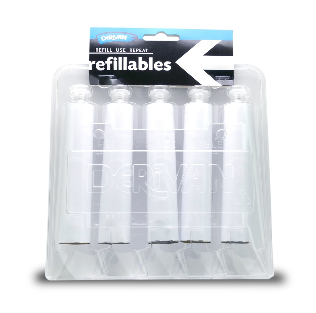  DERIVAN REFILLABLES 5X40ML ALUMINIUM PAINT TUBE W/FLIP TOP CAP