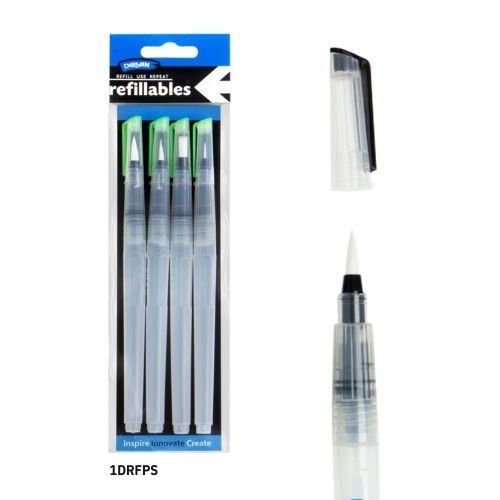  DERIVAN REFILLABLES WATER PEN SET 4PCE (ROUND SML, MED, LGE; FLAT MED)
