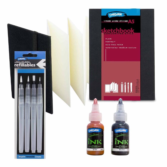  CONCERTINA WATER BRUSH PEN & INK SET