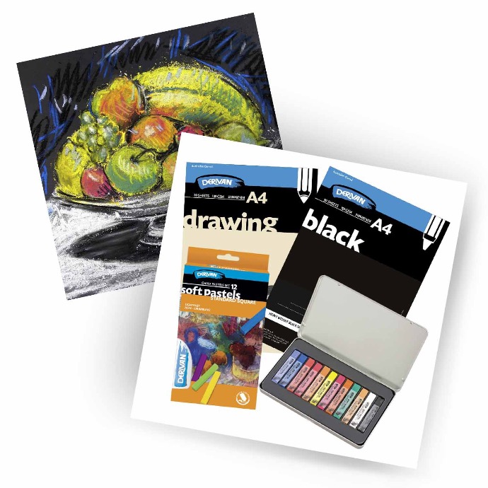  DERIVAN SKETCHBOOK & SOFT PASTELS SET
