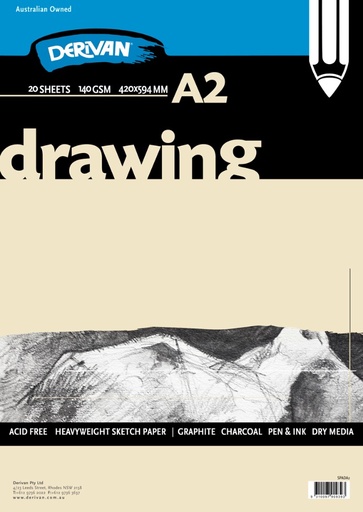[9SPADA2]  DERIVAN DRAWING PAD WHITE 140GSM 20 SHEETS A2