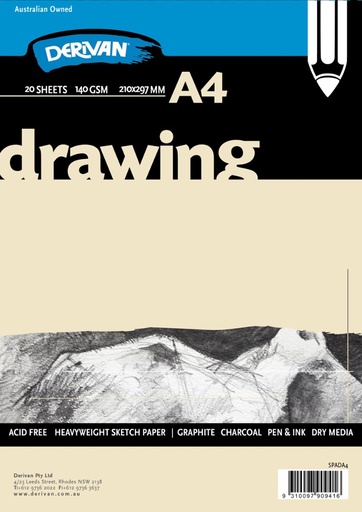 [9SPADA4]  DERIVAN DRAWING PAD WHITE 140GSM 20 SHEETS A4
