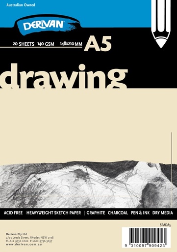[9SPADA5]  DERIVAN DRAWING PAD WHITE 140GSM 20 SHEETS A5