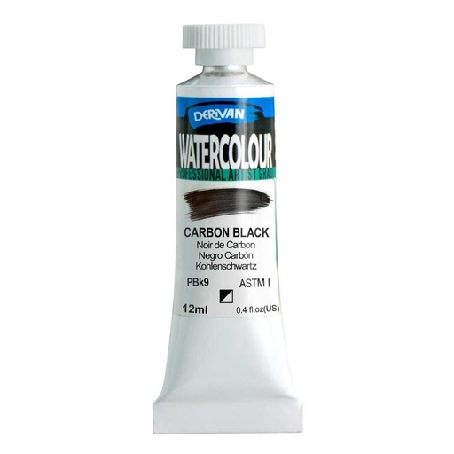 [9WC10CBK]  DERIVAN WATERCOLOUR 12ML CARBON BLACK