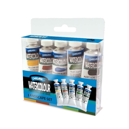 [1PWC5LA]  DERIVAN WATERCOLOUR LANDSCAPE SET 5 X 12ML