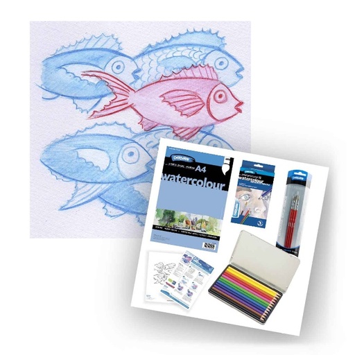 [1PXWCPAD]  DERIVAN WC PENCIL, PAD & BRUSH PEN SET